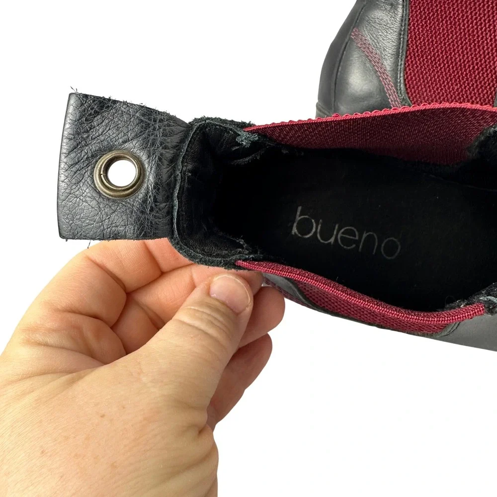 Bueno Footwear Florida Boot Womens Black Leather Red accent Chunky Heel Boots 40